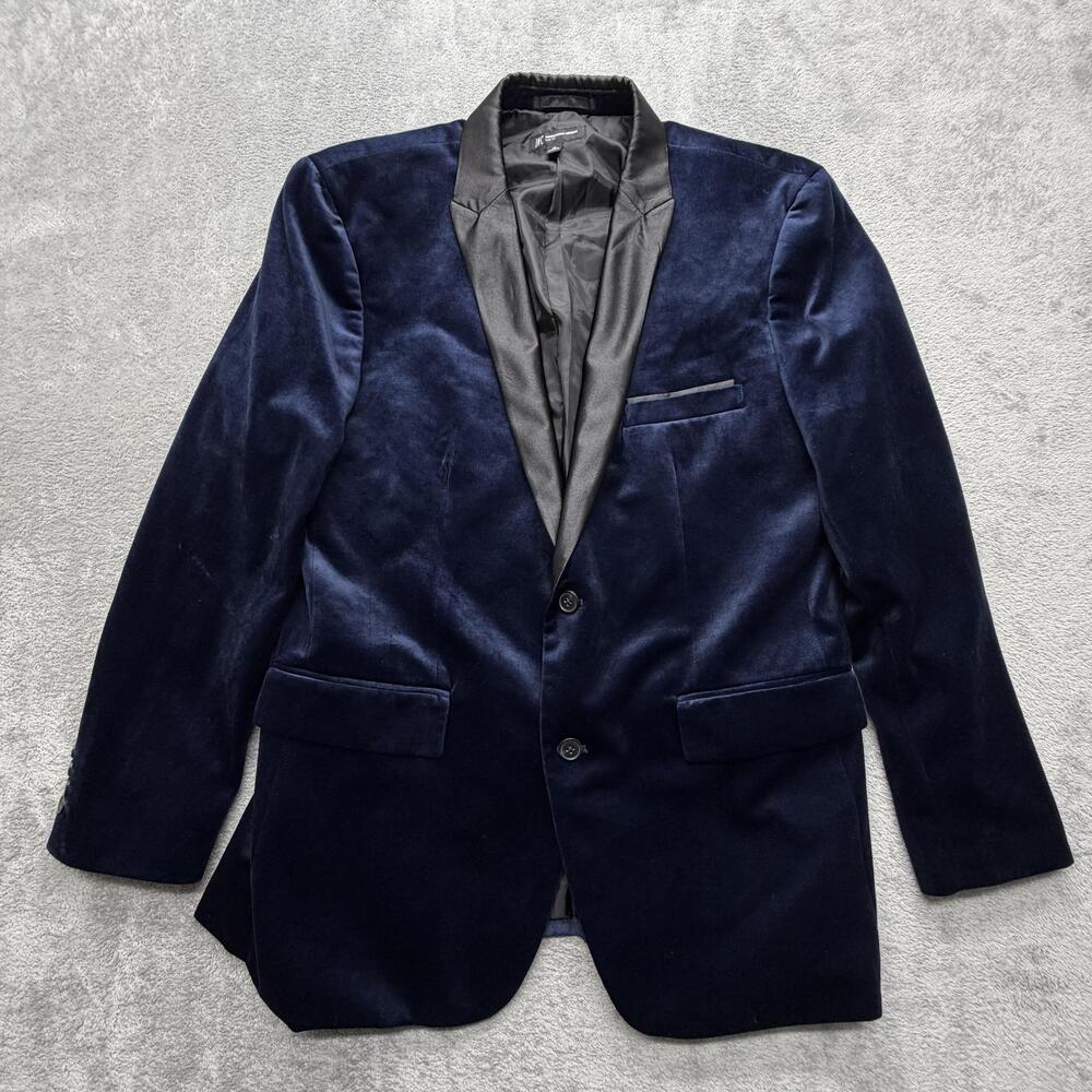 INC International Concepts Blazer Mens XL Blue Velvet Tuxedo Shawl Lapel